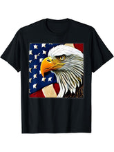 Bald Eagle American National Flag Animal Patriotic Freedom T-Shirt 180G 100% Cotton Printed Round Neck Short-Sleeve T-Shirt, Gifts for Men Dad Husband Grandpa, S-XXXL, Black