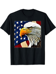 Bald Eagle American National Flag Animal Patriotic Freedom T-Shirt 180G 100% Cotton Printed Round Neck Short-Sleeve T-Shirt, Gifts for Men Dad Husband Grandpa, S-XXXL, Black