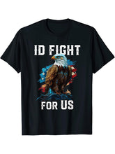 I'd Fight for US American Bald Eagle America USA Flag T-Shirt 180G 100% Cotton Printed Round Neck Short-Sleeve T-Shirt, Gifts for Men Dad Husband Grandpa, S-XXXL, Black