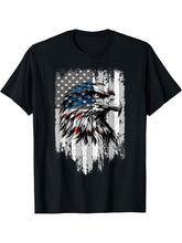 American Flag Bald Eagle Patriotic Red, White & Blue Design T-Shirt 180G 100% Cotton Printed Round Neck Short-Sleeve T-Shirt, Gifts for Men Dad Husband Grandpa, S-XXXL, Black