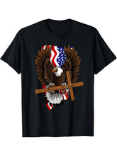 4th of July Bald Eagle USA American Flag Christian Faith T-Shirt 180G 100% Cotton Printed Round Neck Short-Sleeve T-Shirt, Gifts for Men Dad Husband Grandpa, S-XXXL, Black
