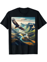 Bald Eagle Over National Park T-Shirt 180G 100% Cotton Printed Round Neck Short-Sleeve T-Shirt, Gifts for Men Dad Husband Grandpa, S-XXXL, Black