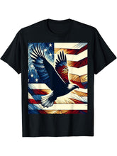 Bald Eagle With American Flag T-Shirt 180G 100% Cotton Printed Round Neck Short-Sleeve T-Shirt, Gifts for Men Dad Husband Grandpa, S-XXXL, Black