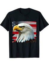 American Bald Eagle Had On USA Flag 4th of July T-Shirt 180G 100% Cotton Printed Round Neck Short-Sleeve T-Shirt, Gifts for Men Dad Husband Grandpa, S-XXXL, Black