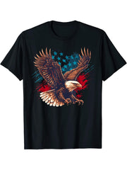 Awesome Bald Eagle USA American Flag America Pride T-Shirt 180G 100% Cotton Printed Round Neck Short-Sleeve T-Shirt, Gifts for Men Dad Husband Grandpa, S-XXXL, Black