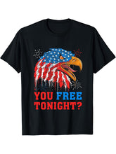 Bald Eagle American Flag Are You Free Tonight 4th Of July T-Shirt 180G 100% Cotton Printed Round Neck Short-Sleeve T-Shirt, Gifts for Men Dad Husband Grandpa, S-XXXL, Black