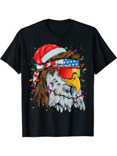 Christmas Bald Eagle Mullet USA Patriotic Christmas Eagle T-Shirt 180G 100% Cotton Printed Round Neck Short-Sleeve T-Shirt, Gifts for Men Dad Husband Grandpa, S-XXXL, Black