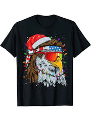 Christmas Bald Eagle Mullet USA Patriotic Christmas Eagle T-Shirt 180G 100% Cotton Printed Round Neck Short-Sleeve T-Shirt, Gifts for Men Dad Husband Grandpa, S-XXXL, Black