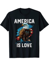 America Is Love American Bald Eagle 4th Of July Patriotic T-Shirt 180G 100% Cotton Printed Round Neck Short-Sleeve T-Shirt, Gifts for Men Dad Husband Grandpa, S-XXXL, Black