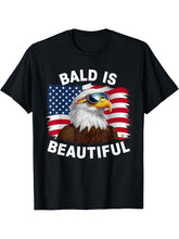 Bald Eagle Bald Is Beautiful 4th of July Independence Day T-Shirt 180G 100% Cotton Printed Round Neck Short-Sleeve T-Shirt, Gifts for Men Dad Husband Grandpa, S-XXXL, Black