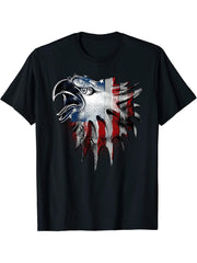 American Flag Bald Eagle Patriotic Vintage Gifts Men Women T-Shirt 180G 100% Cotton Printed Round Neck Short-Sleeve T-Shirt, Gifts for Men Dad Husband Grandpa, S-XXXL, Black