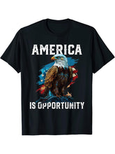 America Is Opportunity American Bald Eagle July 4 Patriotic T-Shirt 180G 100% Cotton Printed Round Neck Short-Sleeve T-Shirt, Gifts for Men Dad Husband Grandpa, S-XXXL, Black