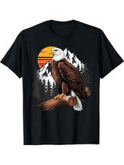 Bald Eagle Design Forest Animal American Tree Art Graphic T-Shirt 180G 100% Cotton Printed Round Neck Short-Sleeve T-Shirt, Gifts for Men Dad Husband Grandpa, S-XXXL, Black