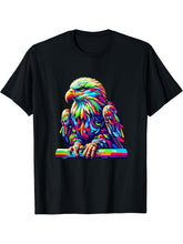 Colorful Pop Art Bald Eagle Bald Eagles T-Shirt 180G 100% Cotton Printed Round Neck Short-Sleeve T-Shirt, Gifts for Men Dad Husband Grandpa, S-XXXL, Black