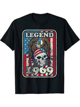 Birthday Legend 1969 Bald Eagle Skull American Flag USA T-Shirt 180G 100% Cotton Printed Round Neck Short-Sleeve T-Shirt, Gifts for Men Dad Husband Grandpa, S-XXXL, Black