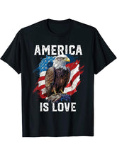 America Is Love American Bald Eagle 4th Of July Patriotic T-Shirt 180G 100% Cotton Printed Round Neck Short-Sleeve T-Shirt, Gifts for Men Dad Husband Grandpa, S-XXXL, Black