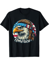 4th of July America USA Flag Bald Eagle Patriotic Veteran T-Shirt 180G 100% Cotton Printed Round Neck Short-Sleeve T-Shirt, Gifts for Men Dad Husband Grandpa, S-XXXL, Black