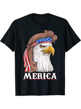 Bald Eagle Mullet 4th Of July American Flag Merica T-Shirt 180G 100% Cotton Printed Round Neck Short-Sleeve T-Shirt, Gifts for Men Dad Husband Grandpa, S-XXXL, Black