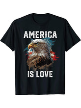 America Is Love American Bald Eagle 4th Of July Patriotic T-Shirt 180G 100% Cotton Printed Round Neck Short-Sleeve T-Shirt, Gifts for Men Dad Husband Grandpa, S-XXXL, Black