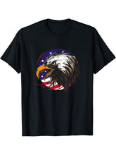 Bald Eagle 4th of July American Flag Patriotic Freedom USA T-Shirt 180G 100% Cotton Printed Round Neck Short-Sleeve T-Shirt, Gifts for Men Dad Husband Grandpa, S-XXXL, Black