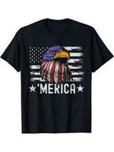 Funny Patriotic 4th of July Bald Eagle American Flag Merica T-Shirt 180G 100% Cotton Printed Round Neck Short-Sleeve T-Shirt, Gifts for Men Dad Husband Grandpa, S-XXXL, Black