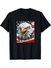 American Bald Eagle with Stars and Stripes T-Shirt 180G 100% Cotton Printed Round Neck Short-Sleeve T-Shirt, Gifts for Men Dad Husband Grandpa, S-XXXL, Black