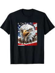 American Bald Eagle with Stars and Stripes T-Shirt 180G 100% Cotton Printed Round Neck Short-Sleeve T-Shirt, Gifts for Men Dad Husband Grandpa, S-XXXL, Black