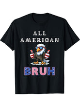 All American Bruh 4th Of July, Patriotic Bald Eagle Bruh T-Shirt 180G 100% Cotton Printed Round Neck Short-Sleeve T-Shirt, Gifts for Men Dad Husband Grandpa, S-XXXL, Black