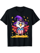 Funny American Bald Eagle Halloween Patriotic Witch T-Shirt 180G 100% Cotton Printed Round Neck Short-Sleeve T-Shirt, Gifts for Men Dad Husband Grandpa, S-XXXL, Black