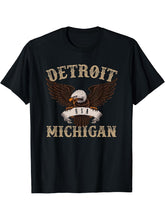 Detroit Michigan USA Bald Eagle T-Shirt 180G 100% Cotton Printed Round Neck Short-Sleeve T-Shirt, Gifts for Men Dad Husband Grandpa, S-XXXL, Black