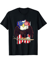 Funny Bald Eagle Sunglasses American Flag 4th Of July Women T-Shirt 180G 100% Cotton Printed Round Neck Short-Sleeve T-Shirt, Gifts for Men Dad Husband Grandpa, S-XXXL, Black