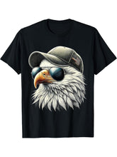 Cool Face Eagle with Sunglasses USA Bald Eagle Flying Bird T-Shirt 180G 100% Cotton Printed Round Neck Short-Sleeve T-Shirt, Gifts for Men Dad Husband Grandpa, S-XXXL, Black