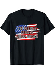 Im Fierce Like a Bald Eagle Proud American Honored USA T-Shirt 180G 100% Cotton Printed Round Neck Short-Sleeve T-Shirt, Gifts for Men Dad Husband Grandpa, S-XXXL, Black