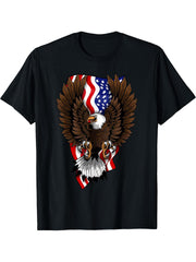 4th of July Bald Eagle USA American Flag Patriotic T-Shirt 180G 100% Cotton Printed Round Neck Short-Sleeve T-Shirt, Gifts for Men Dad Husband Grandpa, S-XXXL, Black