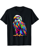 Colorful Pop Art Bald Eagle Bald Eagles T-Shirt 180G 100% Cotton Printed Round Neck Short-Sleeve T-Shirt, Gifts for Men Dad Husband Grandpa, S-XXXL, Black