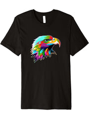 Funny Colorful Bald Eagle For Eagle Lovers ol Pop Art Style Premium T-Shirt 180G 100% Cotton Printed Round Neck Short-Sleeve T-Shirt, Gifts for Men Dad Husband Grandpa, S-XXXL, Black