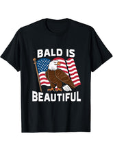 Bald Is Beautiful 4th Of July Bald Eagle T-Shirt 180G 100% Cotton Printed Round Neck Short-Sleeve T-Shirt, Gifts for Men Dad Husband Grandpa, S-XXXL, Black