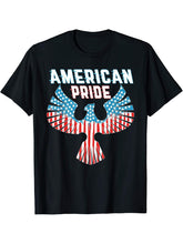 American Pride Flag Bald Eagle USA Stars and Stripes T-Shirt 180G 100% Cotton Printed Round Neck Short-Sleeve T-Shirt, Gifts for Men Dad Husband Grandpa, S-XXXL, Black
