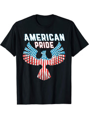 American Pride Flag Bald Eagle USA Stars and Stripes T-Shirt 180G 100% Cotton Printed Round Neck Short-Sleeve T-Shirt, Gifts for Men Dad Husband Grandpa, S-XXXL, Black