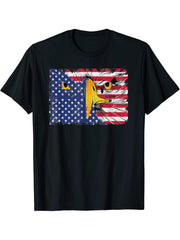 Bald Eagle American Flag USA 4th Of July T-Shirt 180G 100% Cotton Printed Round Neck Short-Sleeve T-Shirt, Gifts for Men Dad Husband Grandpa, S-XXXL, Black