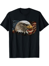 American Flag with Bald Eagle Patriotic 4th of July T-Shirt 180G 100% Cotton Printed Round Neck Short-Sleeve T-Shirt, Gifts for Men Dad Husband Grandpa, S-XXXL, Black