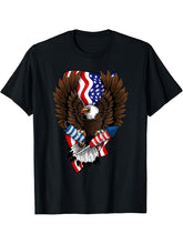 4th of July Bald Eagle with Firecracker and Fireworks T-Shirt 180G 100% Cotton Printed Round Neck Short-Sleeve T-Shirt, Gifts for Men Dad Husband Grandpa, S-XXXL, Black