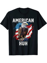American Huh USA Flag Patriotic American Bald Eagle T-Shirt 180G 100% Cotton Printed Round Neck Short-Sleeve T-Shirt, Gifts for Men Dad Husband Grandpa, S-XXXL, Black