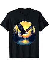 Eagle Forest Animal Wildlife Vintage Bald Eagle Wildlife T-Shirt 180G 100% Cotton Printed Round Neck Short-Sleeve T-Shirt, Gifts for Men Dad Husband Grandpa, S-XXXL, Black