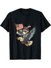 Fourth Of July American Flag Bald Eagle Monkey 4th Of July T-Shirt 180G 100% Cotton Printed Round Neck Short-Sleeve T-Shirt, Gifts for Men Dad Husband Grandpa, S-XXXL, Black