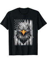 Distressed 4th of July American Flag Patriotic Bald Eagle T-Shirt 180G 100% Cotton Printed Round Neck Short-Sleeve T-Shirt, Gifts for Men Dad Husband Grandpa, S-XXXL, Black