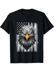 Distressed 4th of July American Flag Patriotic Bald Eagle T-Shirt 180G 100% Cotton Printed Round Neck Short-Sleeve T-Shirt, Gifts for Men Dad Husband Grandpa, S-XXXL, Black