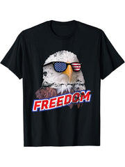 Distressed Independence Day T-shirt Bald Eagle Sunglasses 180G 100% Cotton Printed Round Neck Short-Sleeve T-Shirt, Gifts for Men Dad Husband Grandpa, S-XXXL, Black