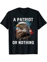 A Patriot or Nothing American Bald Eagle Patriotism T-Shirt 180G 100% Cotton Printed Round Neck Short-Sleeve T-Shirt, Gifts for Men Dad Husband Grandpa, S-XXXL, Black
