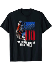 Im Fierce Like a Bald Eagle Proud American Honored USA T-Shirt 180G 100% Cotton Printed Round Neck Short-Sleeve T-Shirt, Gifts for Men Dad Husband Grandpa, S-XXXL, Black